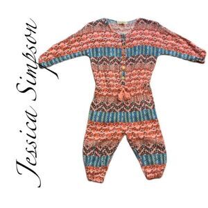 Jessica Simpson One-Piece Jumpsuit Peach Orange Turquoise Geometric Size 12-18M